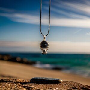 Black pendant on thong necklace  18 in.